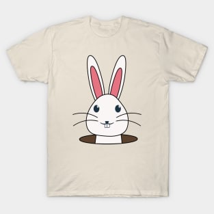 Cute White Rabbit Peeking Out Of Hole T-Shirt